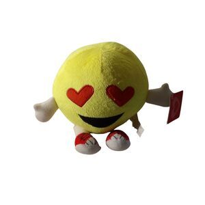 Love Emoji Toss Throw Pillow Emoticon Yellow Round Plush Toy Eyes Hearts 8"‎